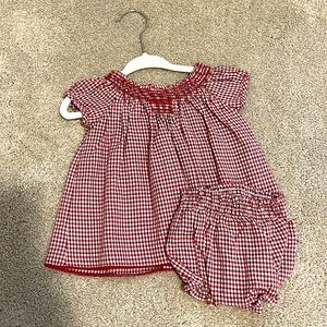 Fleurisse 3MO girl red/brown plaid dress & bloomers set